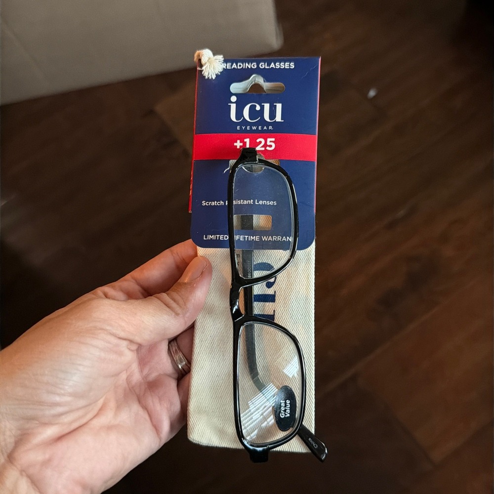 ICU Eyewear Reading Glasses +1.25 Black Rectangular Frame Scratch Resistant Lens